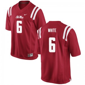 Men's Collectible Ole Miss #6 Kam White Red Applique University Football Jersey 77777-674