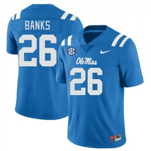 Mens #26 Katrevrick Banks Rebels Powder Blue University Chain-Stitched Football Jersey - Authentic NCAA 75917-225