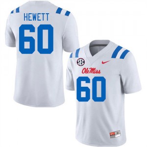 Unused White Mens Football Lane Hewett #60 Ole Miss Rebels Player Anti-Odor Jersey 29899-363