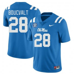 Compliance Certified Powder Blue Mens Football Lex Boucvalt #28 Ole Miss University Breathable Jersey 77533-216