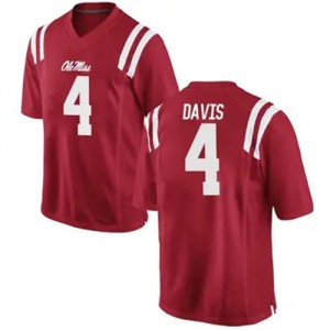 NCAA Fan Favorite: Mens Micah Davis #4 Red Ole Miss Breathable Football Jersey 46499-433
