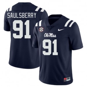 #91 Ole Miss Rebels Unused Mens Myles Saulsberry Navy College Anti-Odor Football Jersey - Authentic Licensed NCAA 17913-393