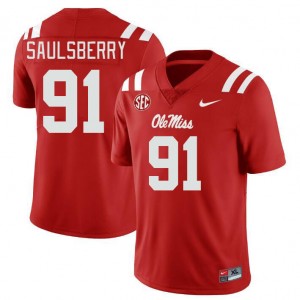 Game-Ready Men's Myles Saulsberry #91 Ole Miss Red High School Breathable Football Jersey - Licensed Elite 57119-206