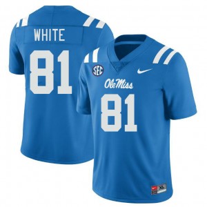 Power Blue Athletic-Fit University Football Jersey - Men Noreel White #81 Ole Miss Team-Specific (Licensed Official) 56383-919