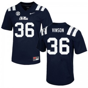 Exclusive Rayf Vinson #36 Navy Ole Miss Men's Football Applique Jersey - Official NCAA Licensed Collectible 50455-380