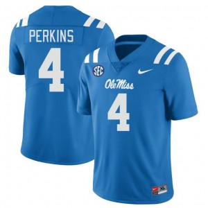 Team-Issued Men Official Suntarine Perkins #4 Ole Miss Rebels Powder Blue Football University Microfiber Jersey 17816-247