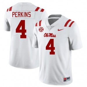 #4 Ole Miss Team-Specific Mens Suntarine Perkins White Player Athletic-Fit Football Jersey - Authentic Licensed NCAA 48360-546