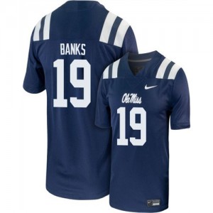 #19 Rebels Easy Care Men TJ Banks Power Blue Player Lightweight Football Jersey - Authentic Licensed NCAA 97575-486