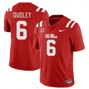 On-Field Men Official TJ Dudley #6 Rebels Red Football University Chain-Stitched Jersey 29531-601