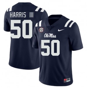 NCAA Fan Favorite: Men's Tres Harris III #50 Navy Ole Miss Athletic-Fit Football Jersey 74105-477