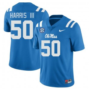 #50 Ole Miss Rebels Subtle Mens Tres Harris III Powder Blue University Double-Stitched Football Jersey - Authentic Licensed NCAA 35483-475