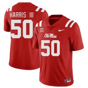 On-Field Red Men Football Tres Harris III #50 Rebels High School Chain-Stitched Jersey 78713-908