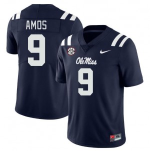 Men's On-Field Rebels #9 Trey Amos Navy Chain-Stitched NCAA Football Jersey 30654-191