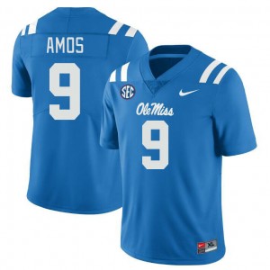 Collectible Mens Official Trey Amos #9 Ole Miss Power Blue Football College Applique Jersey 17575-865
