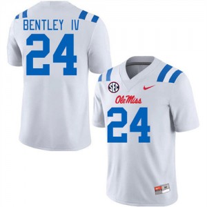 #24 Rebels Easy Care Men's Ulysses Bentley IV White Player Lightweight Football Jersey - Authentic Licensed NCAA 64071-933