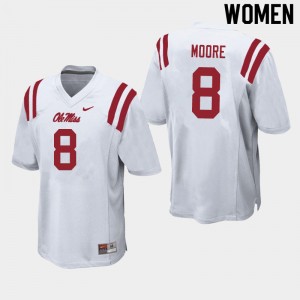 White Athletic-Fit High School Football Jersey - Women's Elijah Moore #8 Ole Miss Team-Specific (Licensed Official) 91826-697