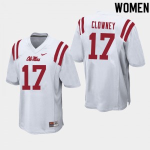 Team-Issued White Women's Football Demon Clowney #17 Ole Miss Rebels College Microfiber Jersey 87261-430