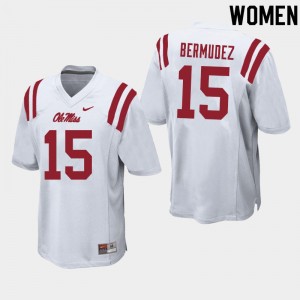 Subtle Womens Derek Bermudez #15 Ole Miss Rebels White Double-Stitched College Football Jersey - Premium Licensed NCAA Gear 66008-742
