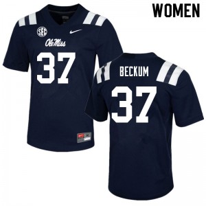 Women's Team-Issued Ole Miss Rebels #37 DJ Beckum Navy Microfiber High School Football Jersey 76416-300