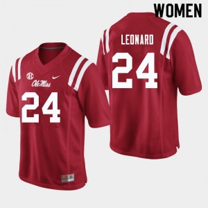 Womens Subtle Ole Miss Rebels #24 Deane Leonard Red Double-Stitched NCAA Football Jersey 40952-749