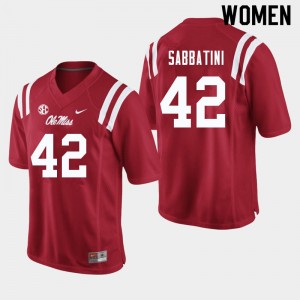 #42 Rebels Iconic Womens Elijah Sabbatini Red College Long-Lasting Football Jersey - Authentic Licensed NCAA 39627-666