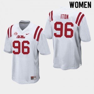 Womens #96 Isaiah Iton Ole Miss White College Breathable Football Jersey - Authentic NCAA 42982-154