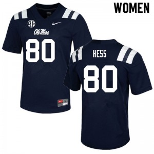Compliance Certified Women's Official Jonathan Hess #80 Ole Miss Navy Football University Breathable Jersey 69260-464
