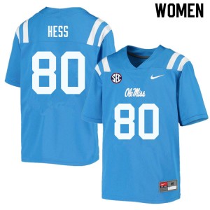 NCAA Fan Favorite: Womens Jonathan Hess #80 Powder Blue Ole Miss Rebels Microfiber Football Jersey 48080-930