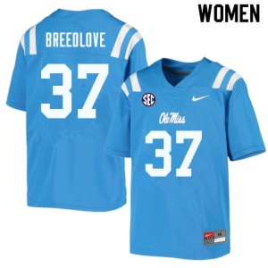 Powder Blue Microfiber University Football Jersey - Women's Kyndrich Breedlove #37 Ole Miss Rebels Team-Issued (Licensed Official) 56520-881