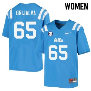 Compliance Certified Power Blue Women's Football Alec Grijalva #65 Ole Miss Player Breathable Jersey 95090-852