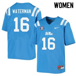 Womens #16 Braden Waterman Ole Miss Rebels Power Blue College Anti-Odor Football Jersey - Authentic NCAA 40818-669