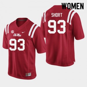 Womens Subtle Ole Miss Rebels #93 Carter Short Red Double-Stitched University Football Jersey 35103-477