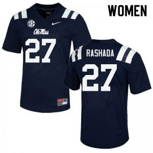 Navy Out Essential Women's Roman Rashada Rebels #27 Chain-Stitched High School Football Jersey 37629-824