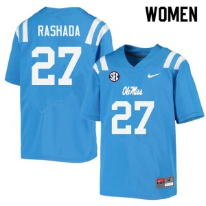 Womens Collectible Ole Miss #27 Roman Rashada Power Blue Applique Player Football Jersey 63087-231