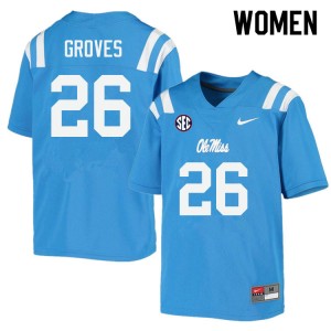 Women's #26 Taylor Groves Ole Miss Power Blue Player Breathable Football Jersey - Authentic NCAA 84258-319