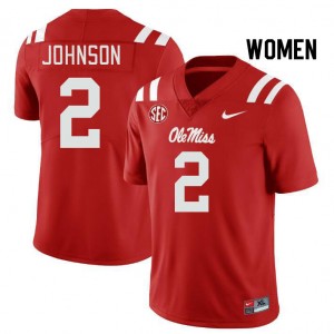 Team-Issued Womens Official Cedric Johnson #2 Ole Miss Rebels Red Football High School Microfiber Jersey 22733-990