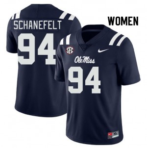Compliance Certified Navy Women's Football Christian Schanefelt #94 Ole Miss College Breathable Jersey 58832-123