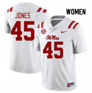 White Out Essential Womens Jackson Jones Rebels #45 Long-Lasting University Football Jersey 84631-406