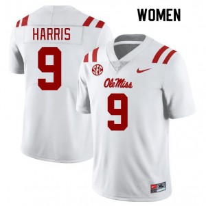 Subtle White Women Football Tre Harris #9 Ole Miss Rebels College Double-Stitched Jersey 19631-640