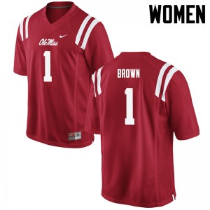 Unused Women's A.J. Brown #1 Ole Miss Rebels Red Anti-Odor University Football Jersey - Premium Licensed NCAA Gear 50100-319