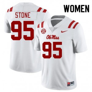 Women Collectible Ole Miss #95 Akelo Stone White Applique University Football Jersey 62159-374