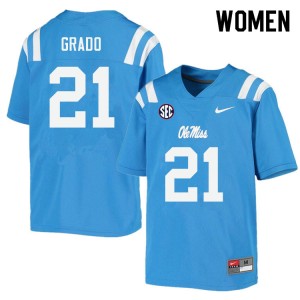 #21 Ole Miss Team-Specific Womens Alex Grado Power Blue High School Athletic-Fit Football Jersey - Authentic Licensed NCAA 84818-310