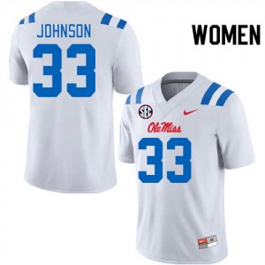 #33 Ole Miss Rebels Unused Women's Antione Johnson White College Anti-Odor Football Jersey - Authentic Licensed NCAA 41357-711