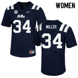 Women's #34 Bobo Miller Rebels Navy University Lightweight Football Jersey - Authentic NCAA 89132-669