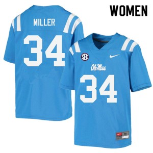Exclusive Bobo Miller #34 Power Blue Ole Miss Womens Football Breathable Jersey - Official NCAA Licensed Collectible 68799-598