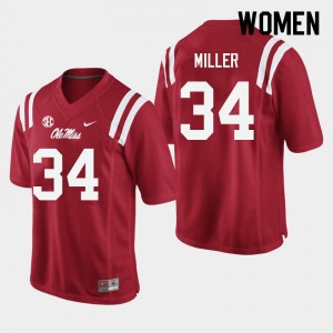 Team-Issued Women Bobo Miller #34 Ole Miss Rebels Red Microfiber Player Football Jersey - Premium Licensed NCAA Gear 20166-915