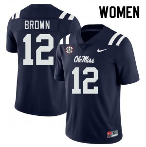 Game-Ready Womens Bralon Brown #12 Ole Miss Rebels Navy Player Anti-Odor Football Jersey - Licensed Elite 19574-174