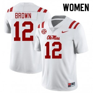 Team-Issued Womens Bralon Brown #12 Ole Miss Rebels White Microfiber University Football Jersey - Premium Licensed NCAA Gear 73624-612