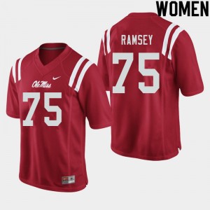 Collectible Womens Official Bryce Ramsey #75 Ole Miss Red Football High School Applique Jersey 98935-768