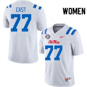 Womens Collectible Ole Miss #77 Cam East White Applique University Football Jersey 35792-355